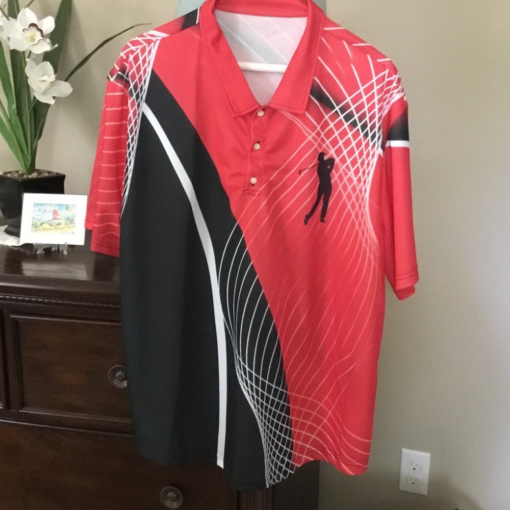 Oufisun-EUC-Men's Red & Black Moisture Wicking Golf Polo w/Golfer Motif